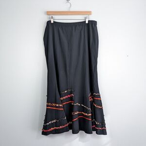 Vintage Y2K Maxi Skirt Flare Pull On Artsy Eclectic Black Orange Animal 16